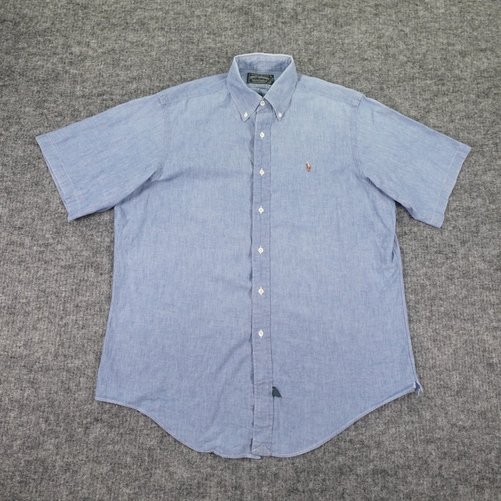 Ralph Lauren Polo Country Shirt‎ Mens Large Blue Chambray Short Sleeve Button Up